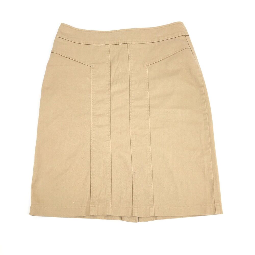 Bella Bird Pleated Front Pencil Skirt Size Medium Womens Khaki Tan Preppy M